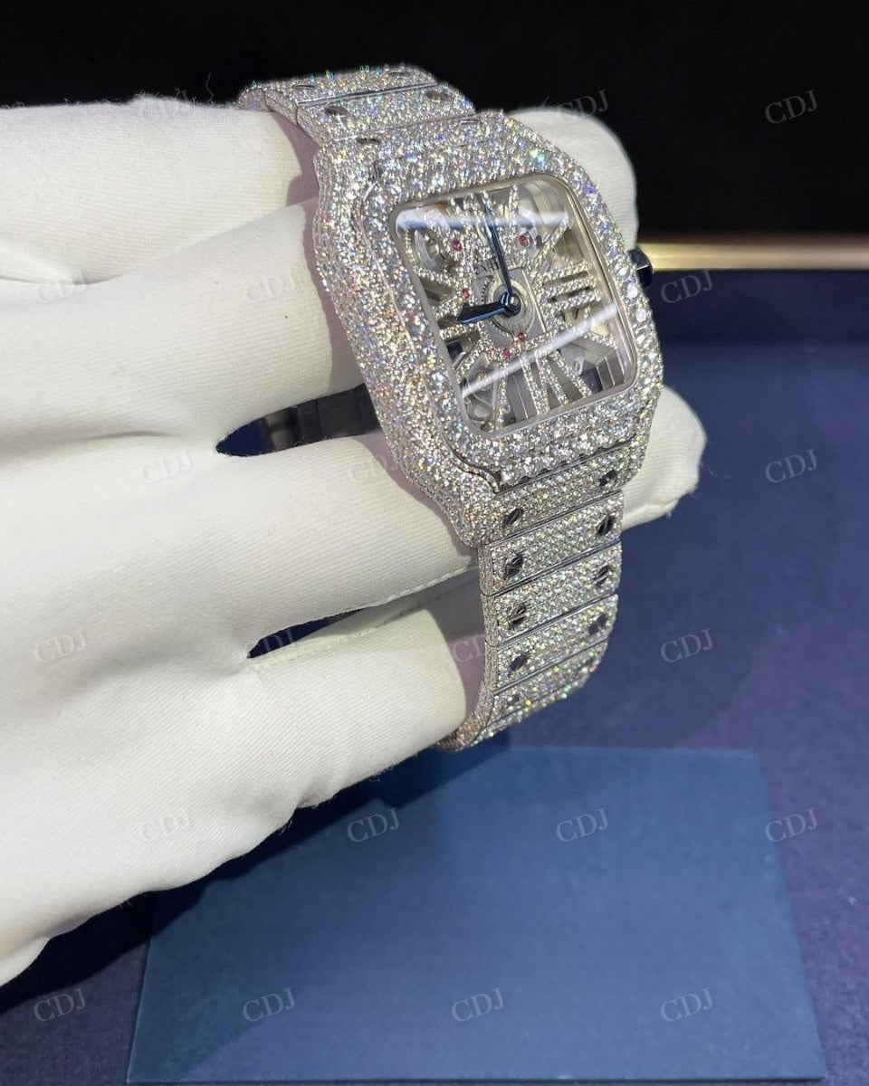 Cartier Skeleton Fully Diamond Iced Out Watch  customdiamjewel   