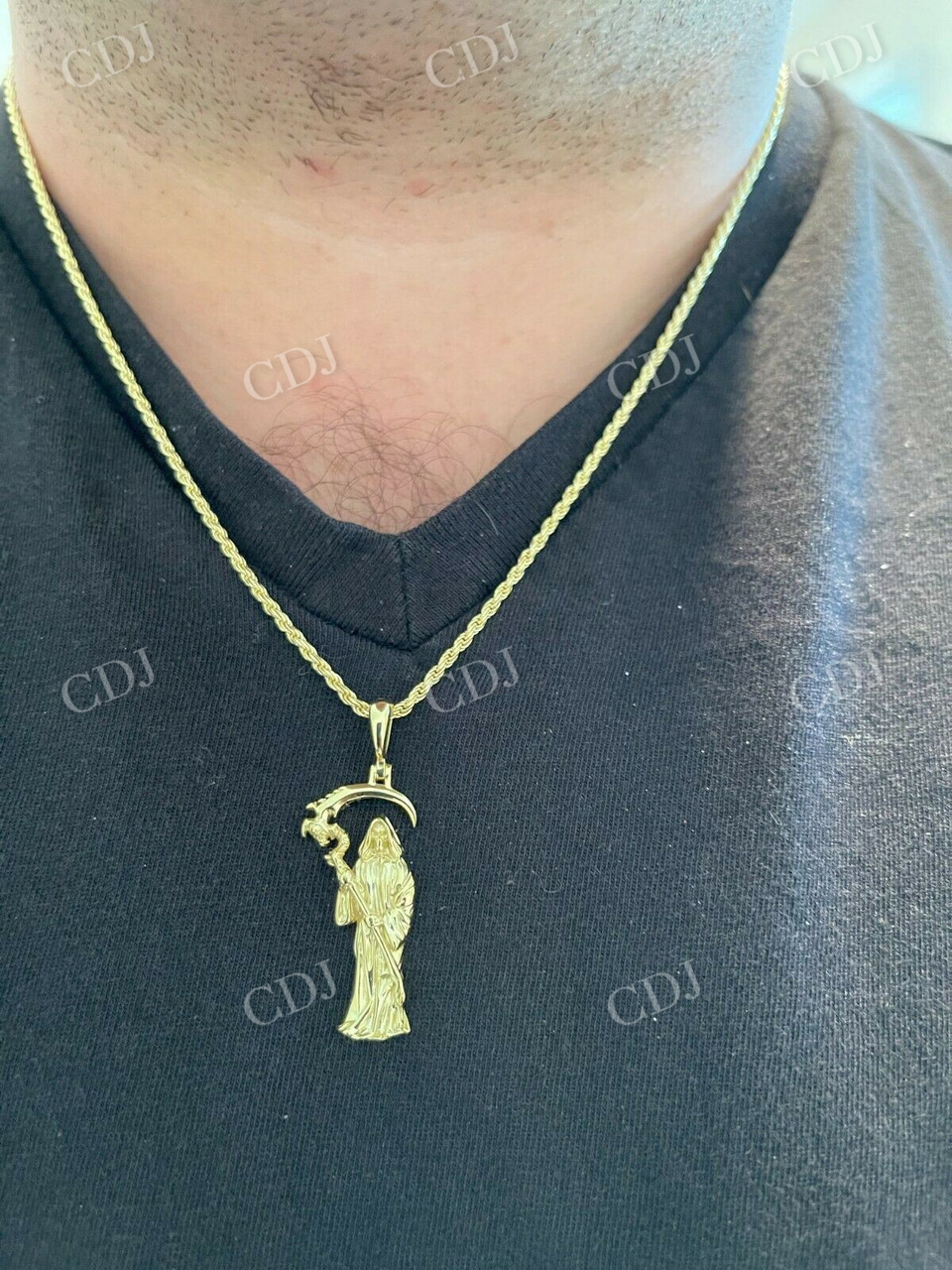 14K Gold Santa Muerte Grim Reaper Death Pendant  customdiamjewel   