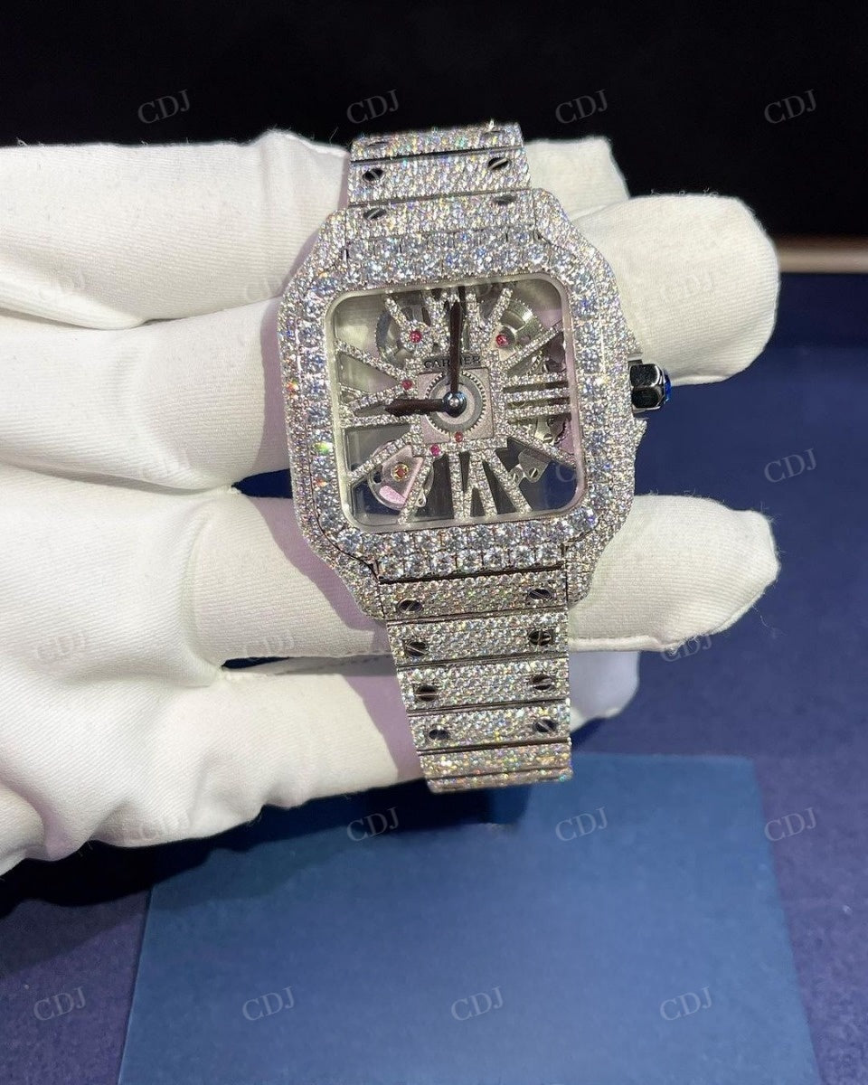 Cartier Skeleton Fully Diamond Iced Out Watch  customdiamjewel   