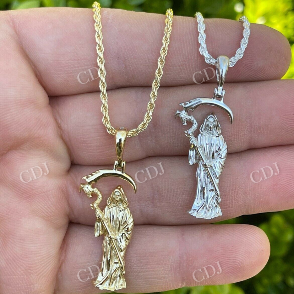 14K Gold Santa Muerte Grim Reaper Death Pendant  customdiamjewel   