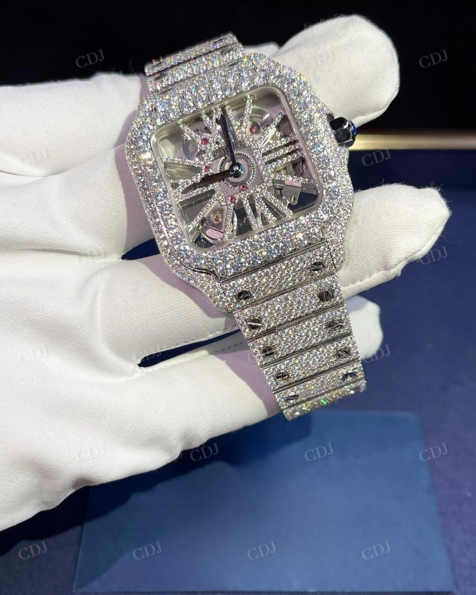 Cartier Skeleton Fully Diamond Iced Out Watch  customdiamjewel   