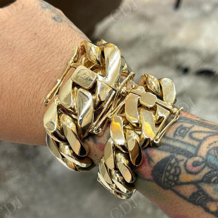 Big Size Hip Hop Yellow Gold Cuban Chain Bracelet hip hop jewelry CustomDiamJewel   