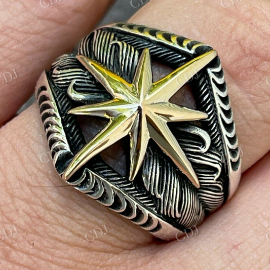 Unique Compass Star Band in 18K Solid Gold  customdiamjewel   