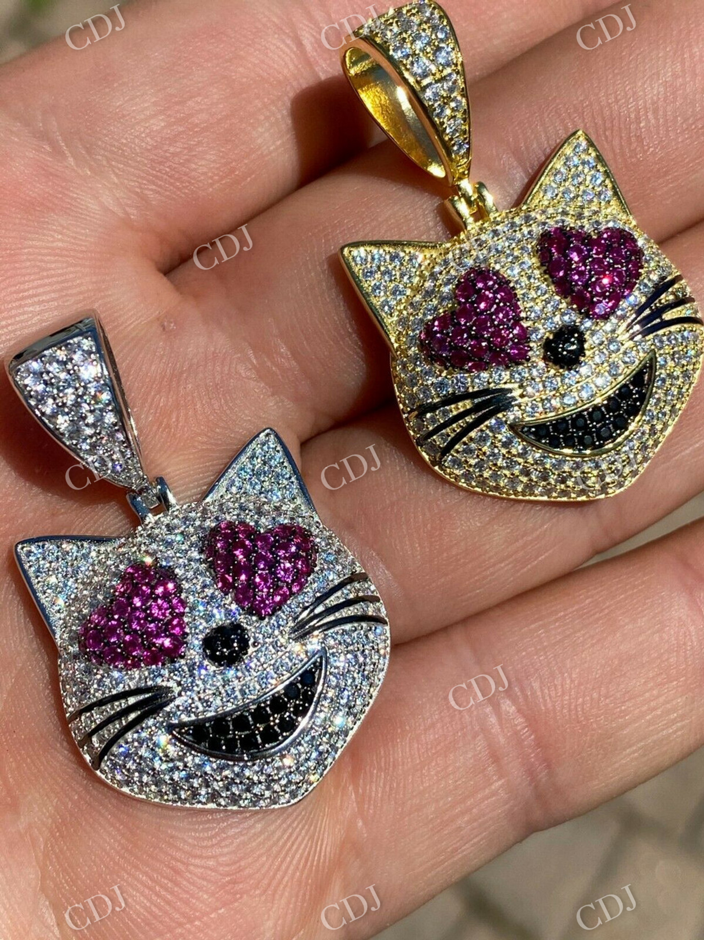 Cat Shaped Heart Eyes Emoji Pendant  customdiamjewel   