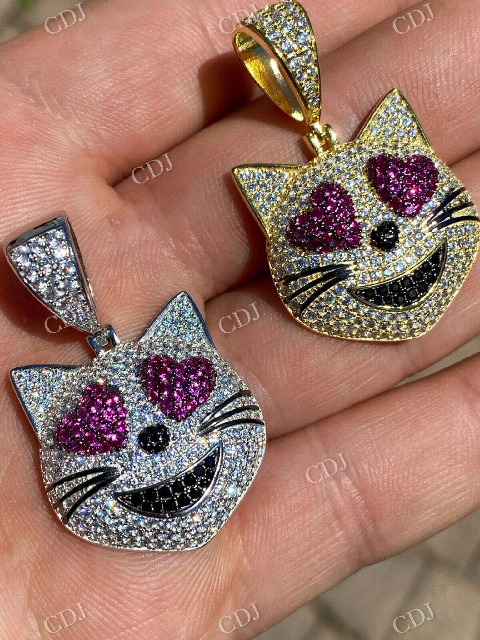 Cat Shaped Heart Eyes Emoji Pendant  customdiamjewel   