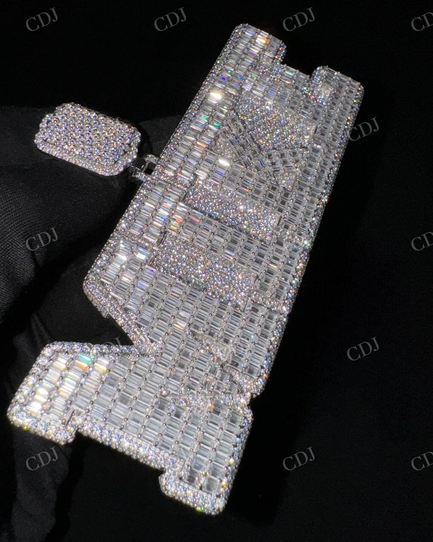 MIKI Letter Baguette Diamond Iced Out Pendant  customdiamjewel   