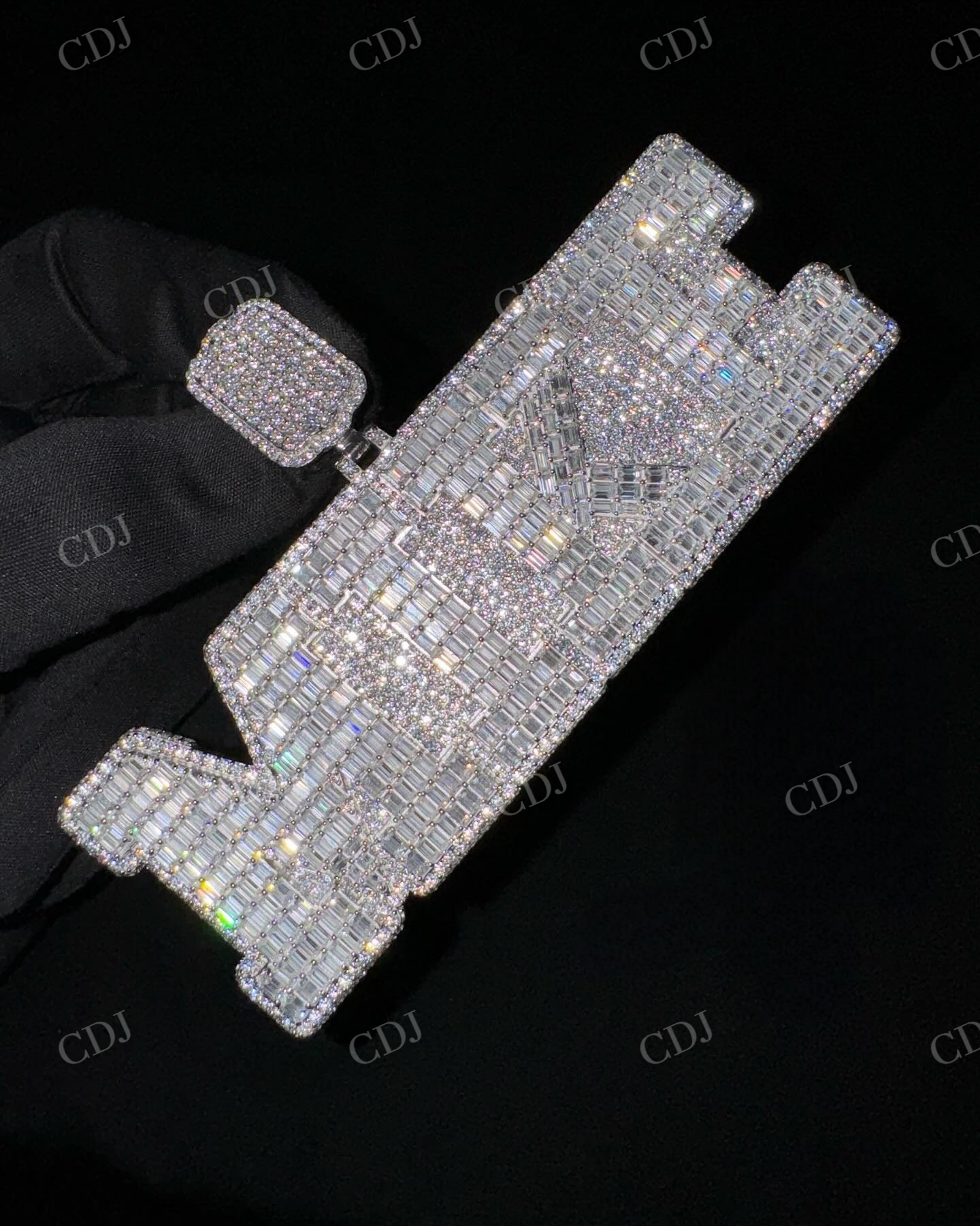 MIKI Letter Baguette Diamond Iced Out Pendant  customdiamjewel   