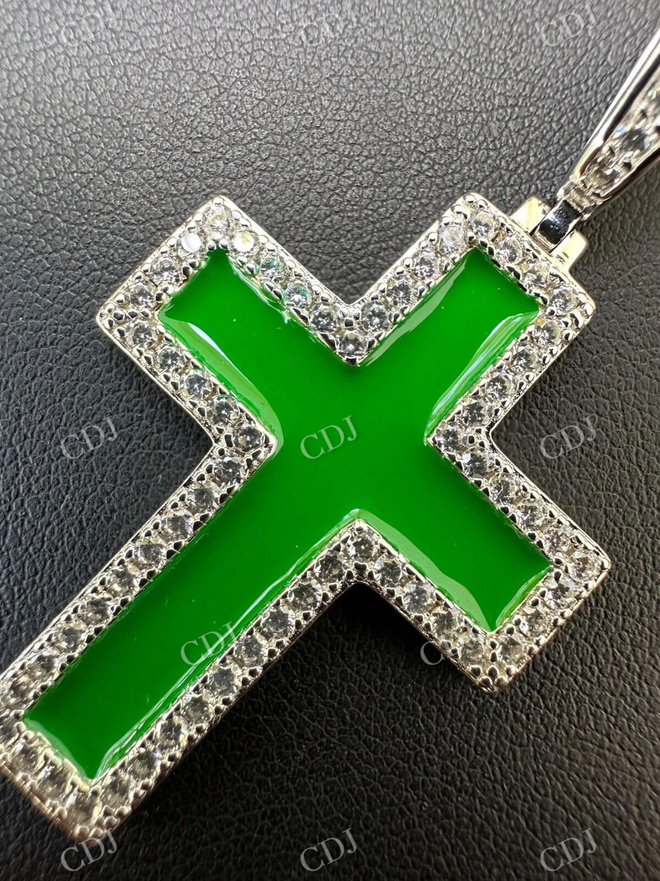 Moissanite Cross Green Enamel Pendant  customdiamjewel   