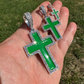 Moissanite Cross Green Enamel Pendant  customdiamjewel   