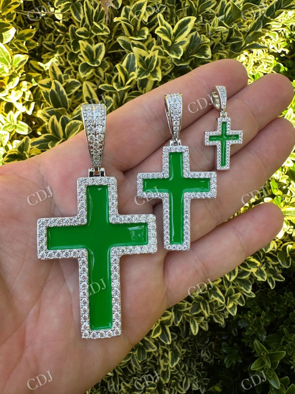 Moissanite Cross Green Enamel Pendant  customdiamjewel   