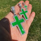 Moissanite Cross Green Enamel Pendant  customdiamjewel   