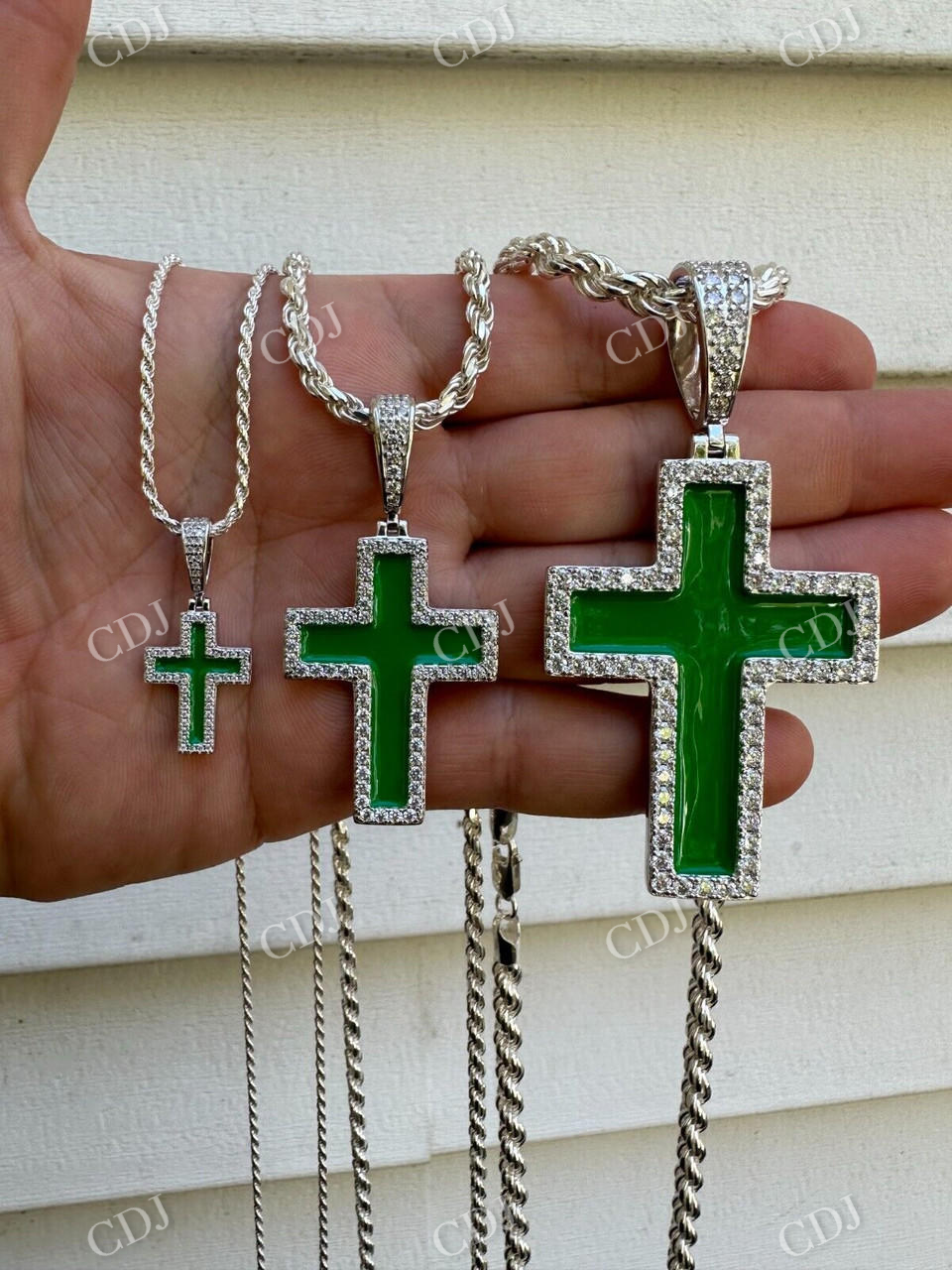 Moissanite Cross Green Enamel Pendant  customdiamjewel   