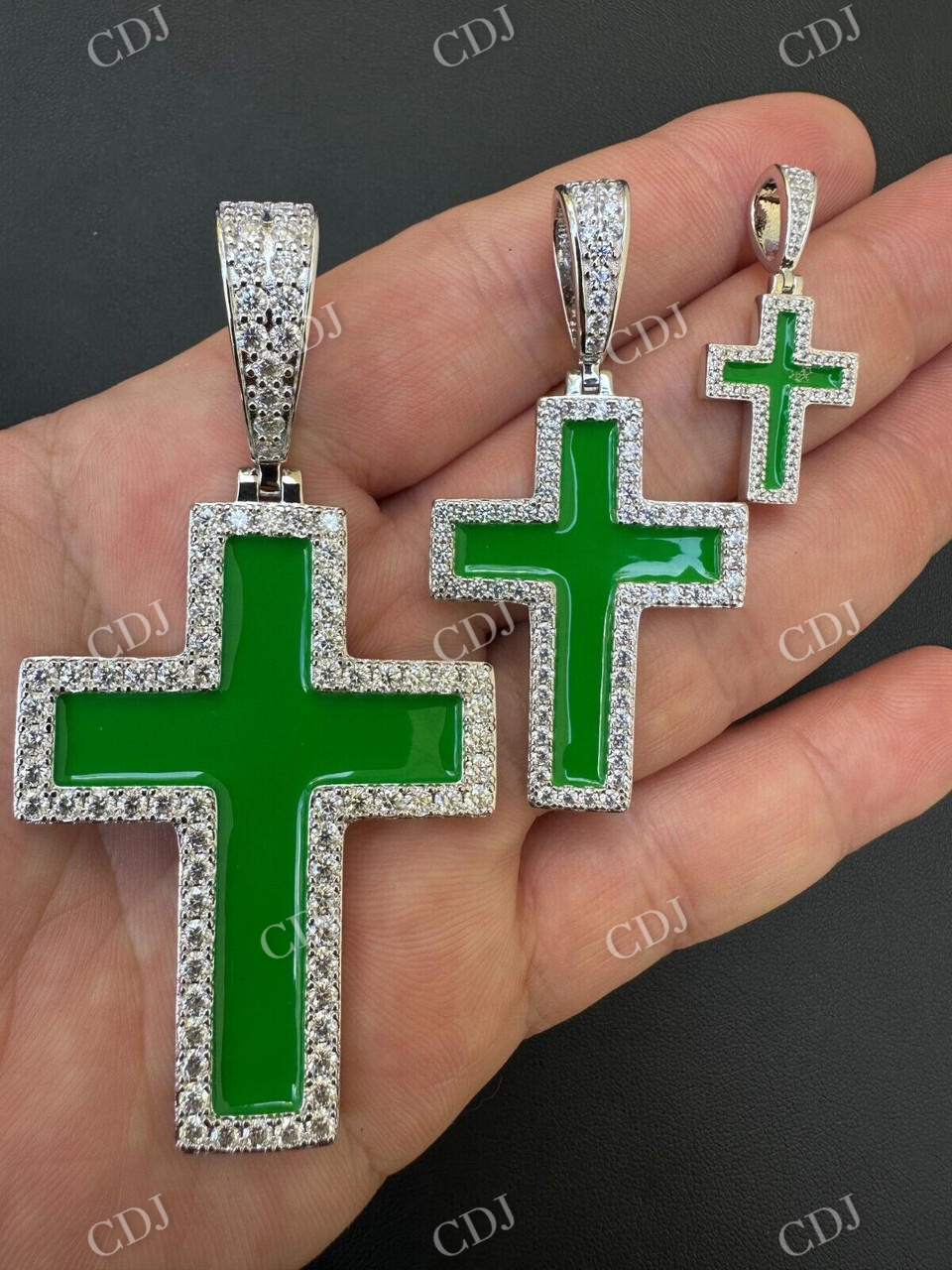 Moissanite Cross Green Enamel Pendant  customdiamjewel   