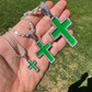 Moissanite Cross Green Enamel Pendant  customdiamjewel   