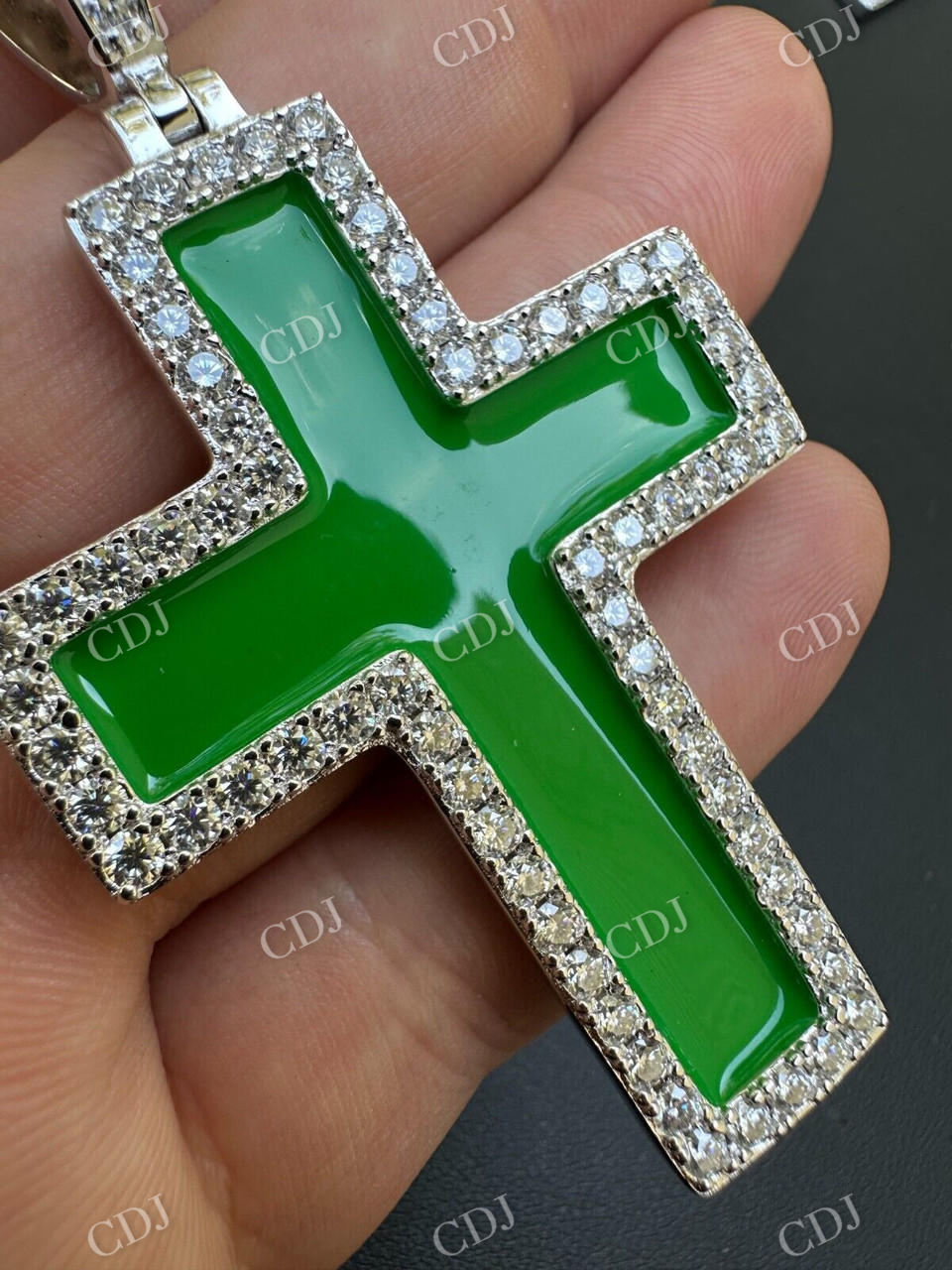 Moissanite Cross Green Enamel Pendant  customdiamjewel   