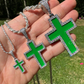 Moissanite Cross Green Enamel Pendant  customdiamjewel   