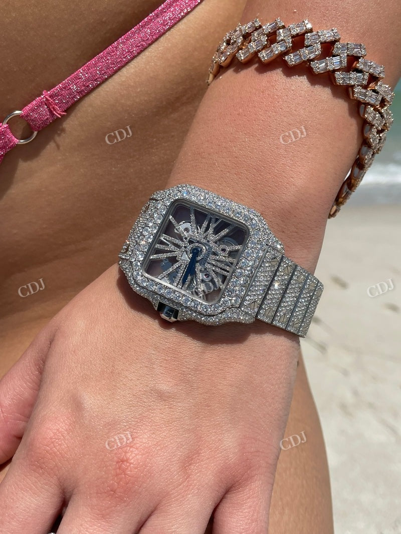 Full White Cartier Skeleton Bust Down Watch  customdiamjewel   