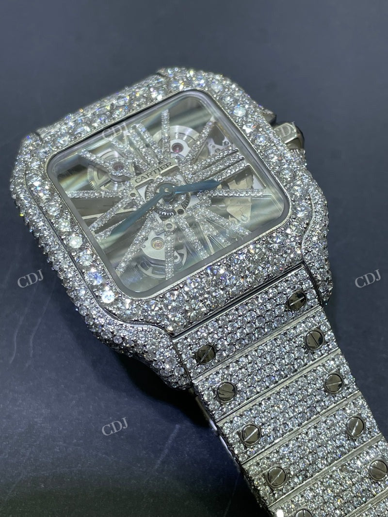 Full White Cartier Skeleton Bust Down Watch  customdiamjewel   