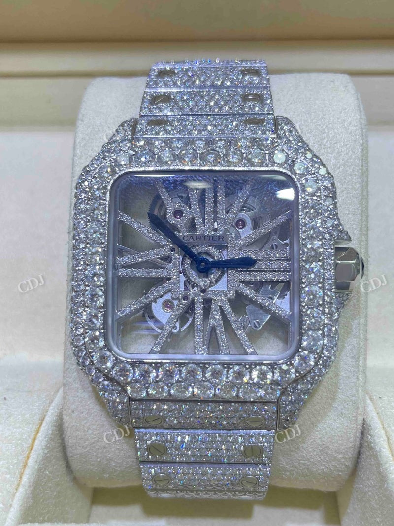 Full White Cartier Skeleton Bust Down Watch  customdiamjewel   