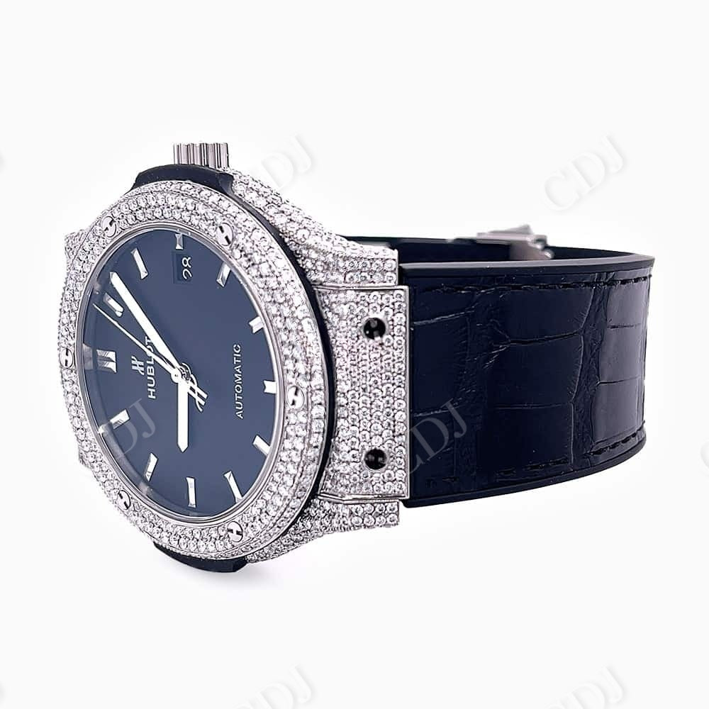 Black Dial Custom Diamond Hublot Wrist Watch  customdiamjewel   