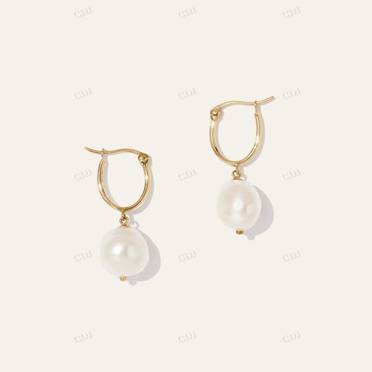 Single Pearl 14K Gold Hoops Earrings customdiamjewel