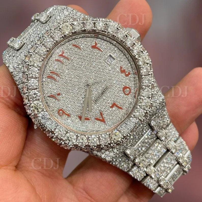 Hip Hop Iced Out Handmade setting Automatic Watch 25 To 27 Carat VVS Moissanite Studded Diamond Watch Fancy Mechanical Movement  customdiamjewel   