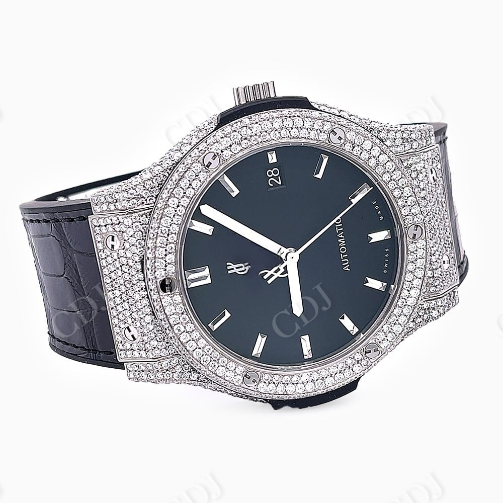 Black Dial Custom Diamond Hublot Wrist Watch  customdiamjewel   