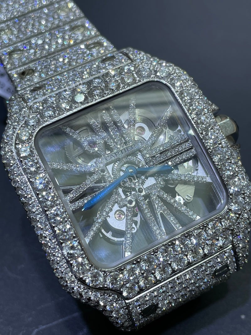 Full White Cartier Skeleton Bust Down Watch  customdiamjewel   