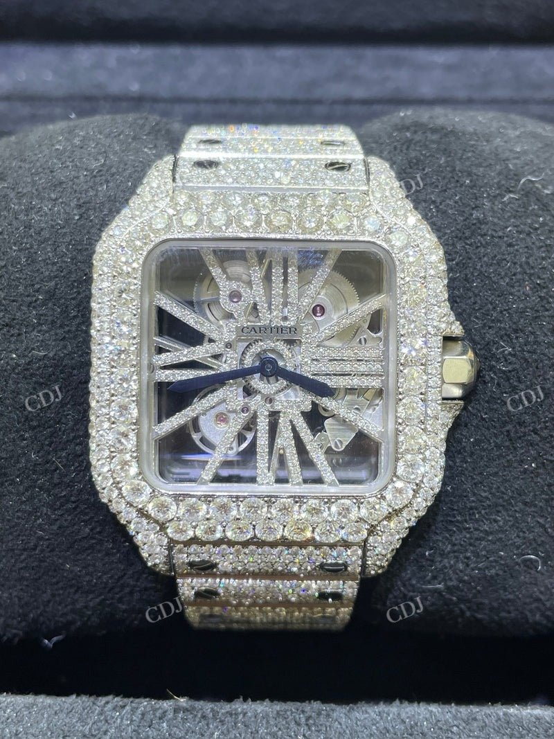 Full White Cartier Skeleton Bust Down Watch  customdiamjewel   