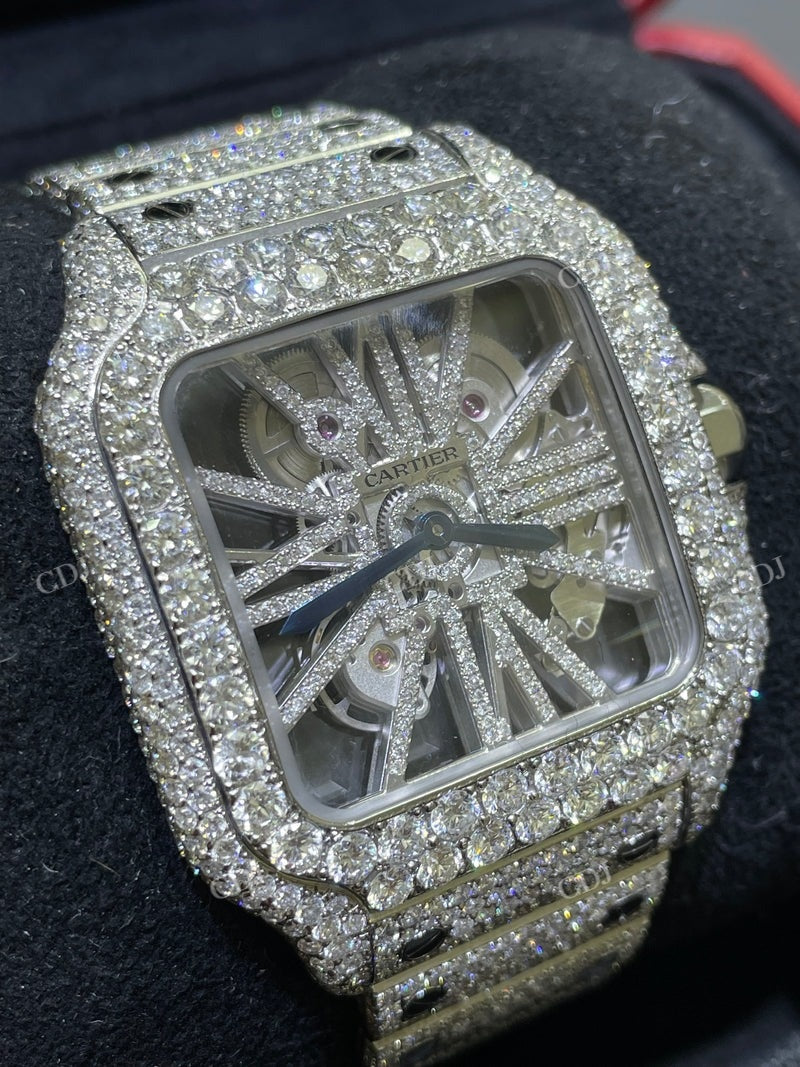 Full White Cartier Skeleton Bust Down Watch  customdiamjewel   