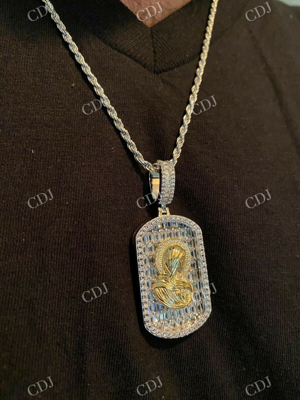 Two Tone Baguette Diamond Pendant  customdiamjewel   