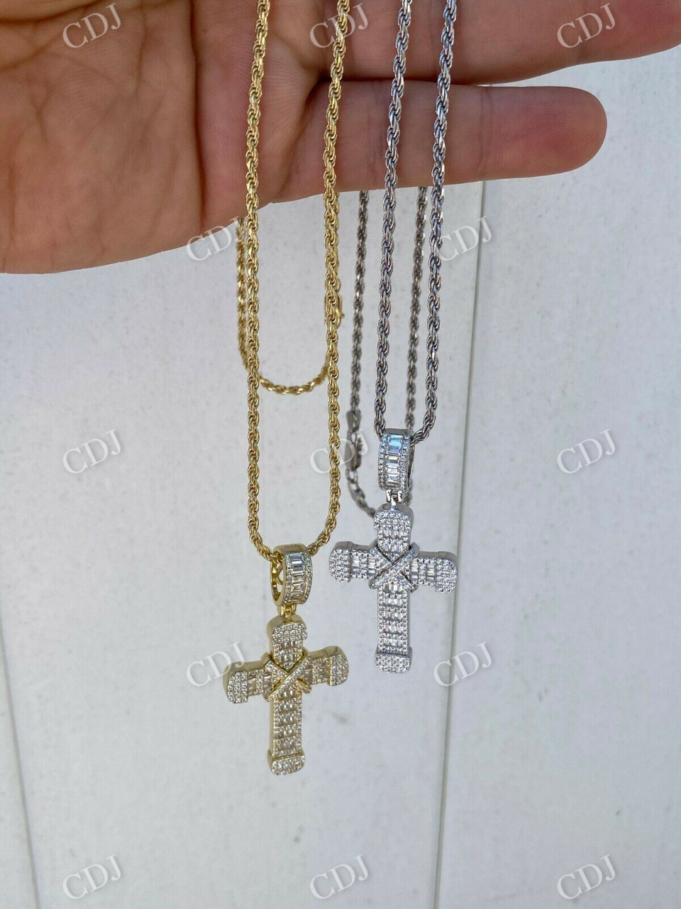 Baguette And Round Diamond Cross Pendant  customdiamjewel   