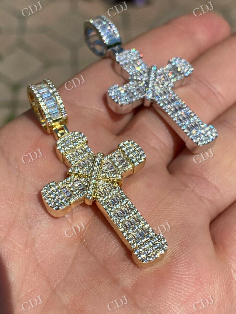 Baguette And Round Diamond Cross Pendant  customdiamjewel   