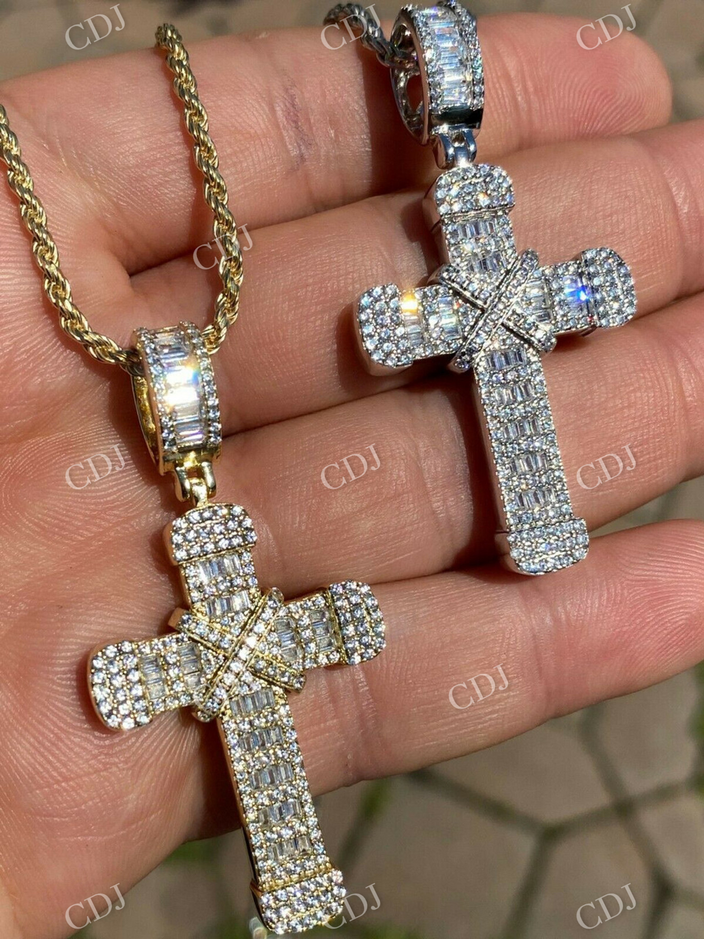 Baguette And Round Diamond Cross Pendant  customdiamjewel   