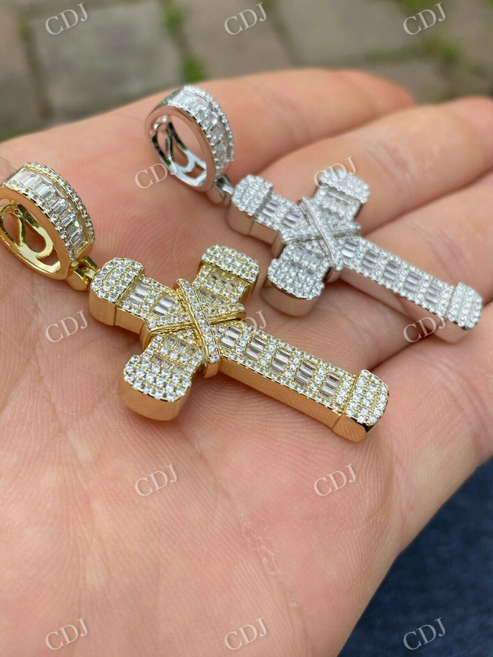 Baguette And Round Diamond Cross Pendant  customdiamjewel   