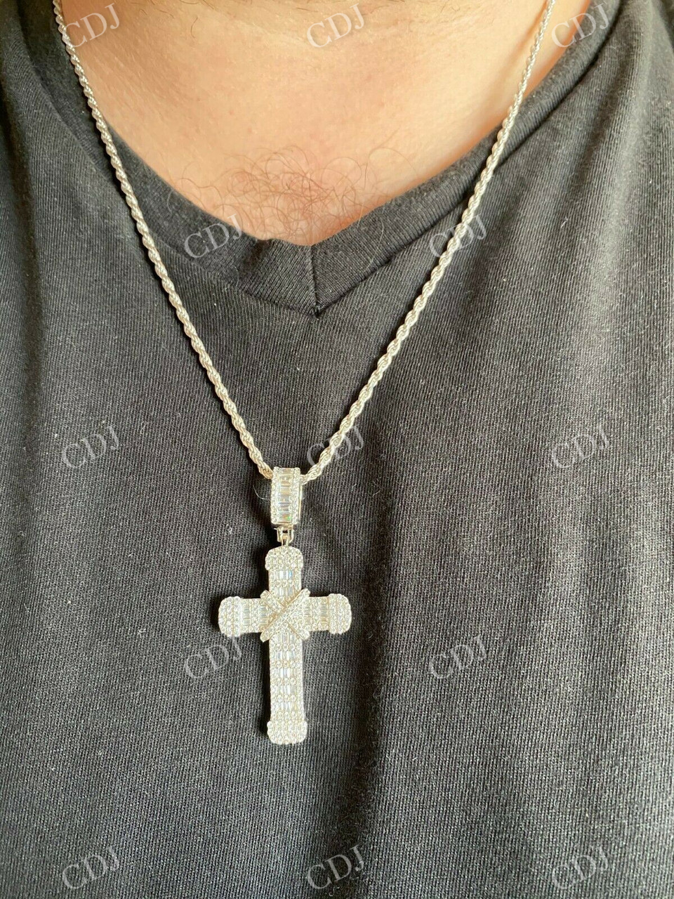 Baguette And Round Diamond Cross Pendant  customdiamjewel   