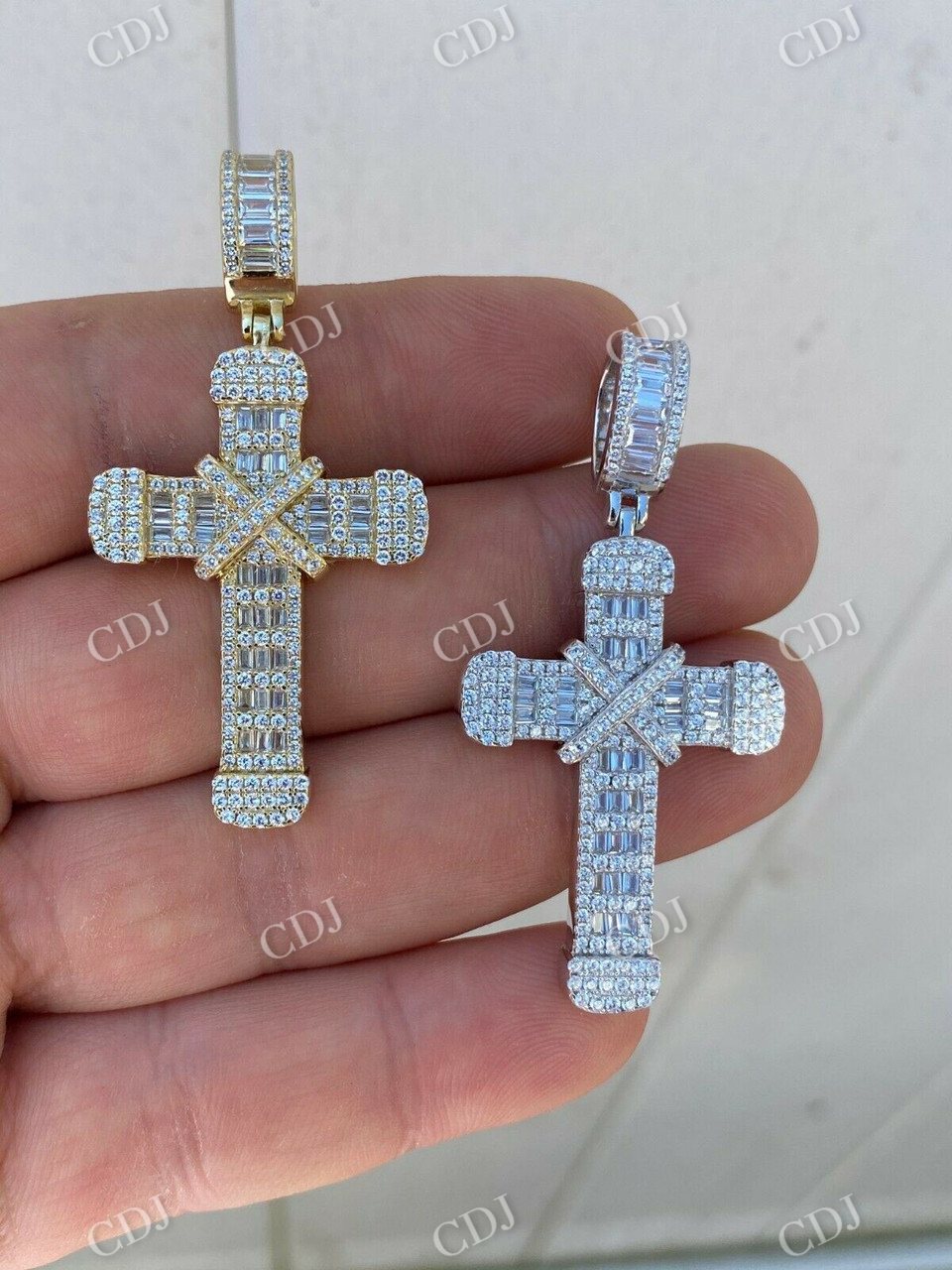 Baguette And Round Diamond Cross Pendant  customdiamjewel   