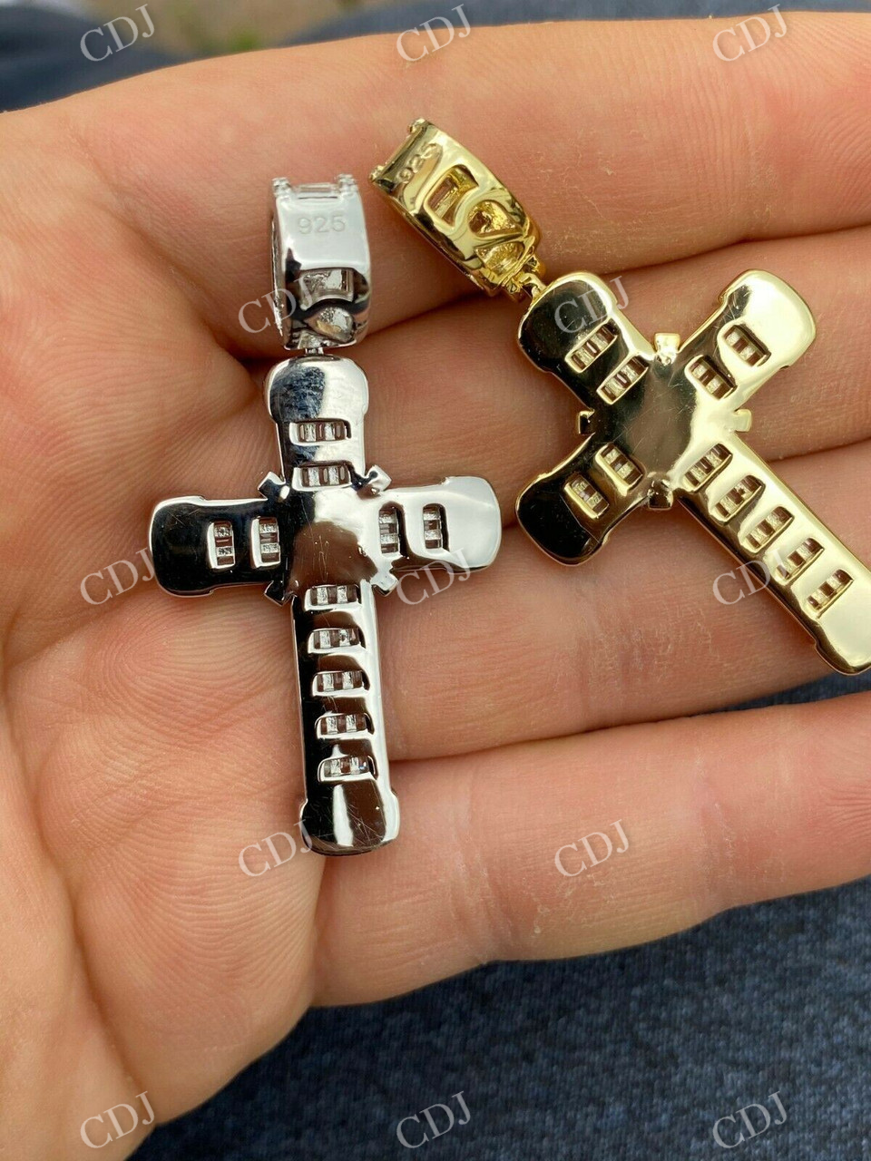 Baguette And Round Diamond Cross Pendant  customdiamjewel   