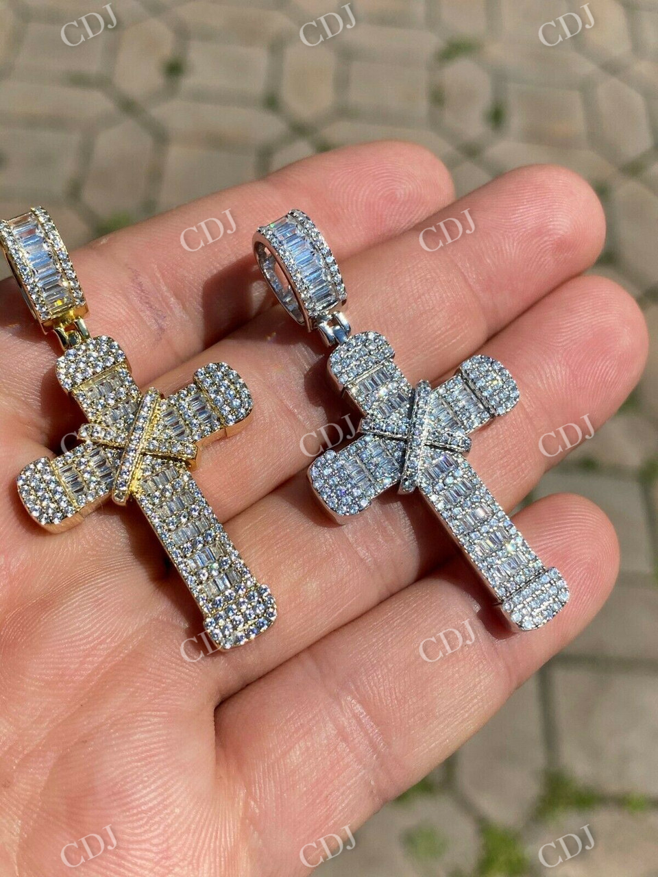 Baguette And Round Diamond Cross Pendant  customdiamjewel   