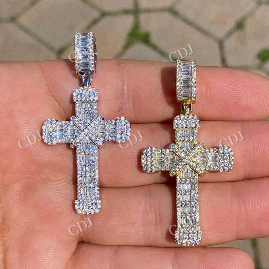 Baguette And Round Diamond Cross Pendant  customdiamjewel   