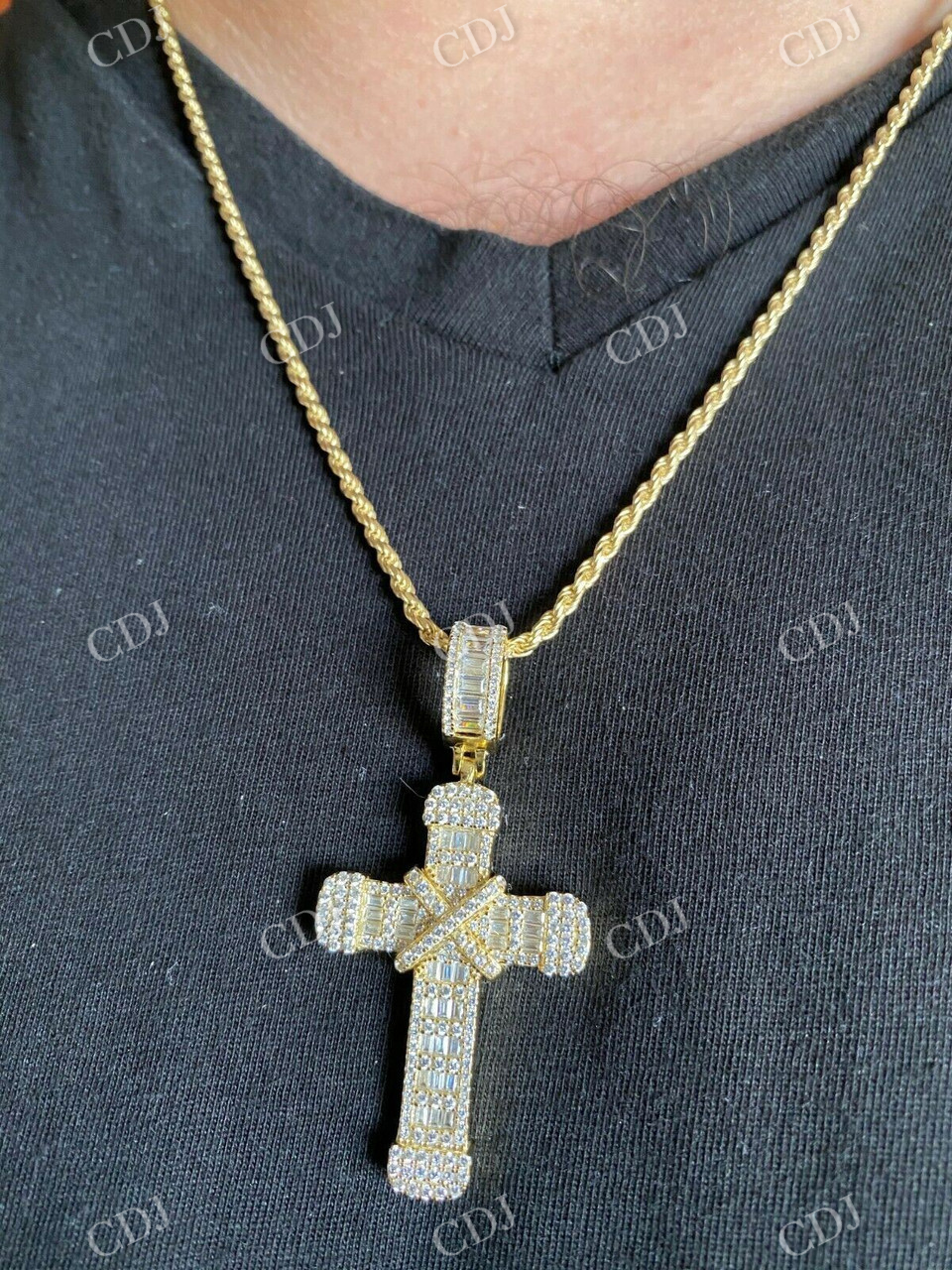 Baguette And Round Diamond Cross Pendant  customdiamjewel   