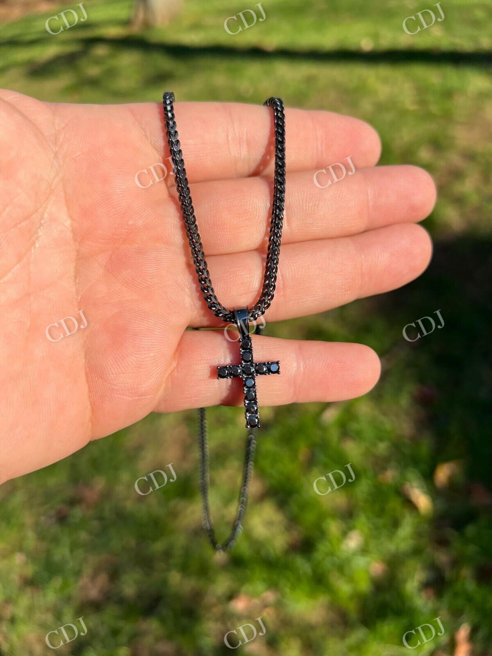 Black Round Stone Cross Pendant  customdiamjewel   