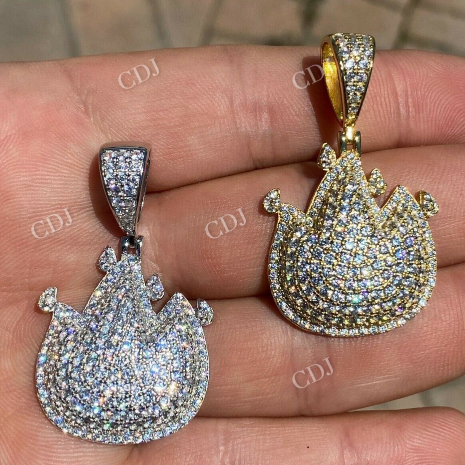 14k Gold Round Diamond Fire Emoji Pendant  customdiamjewel   