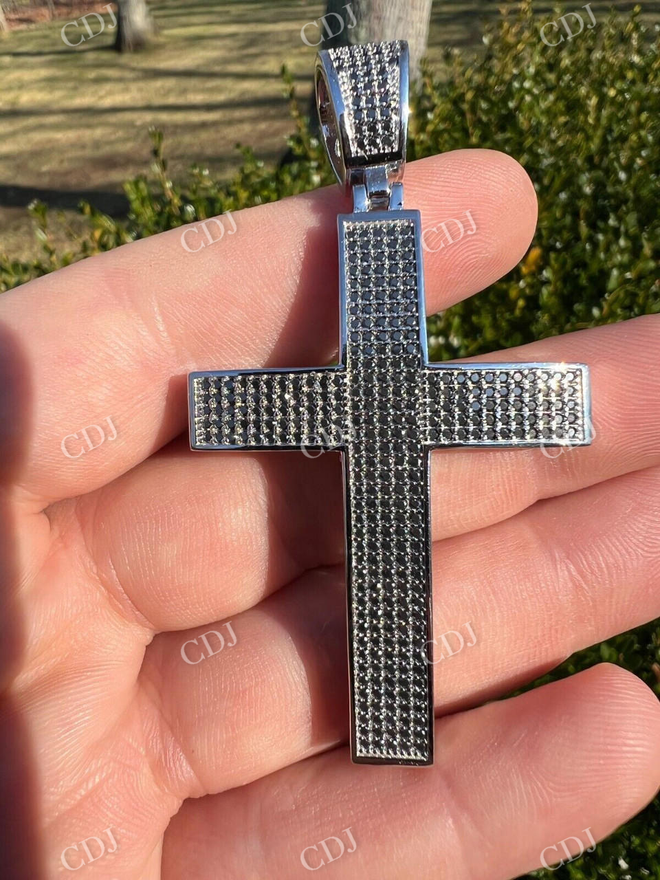 925 Sterling Silver Black Stone Cross Pendant  customdiamjewel   