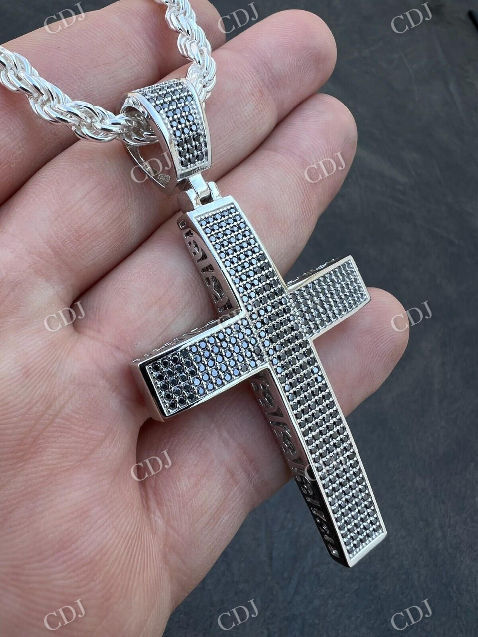 925 Sterling Silver Black Stone Cross Pendant  customdiamjewel   