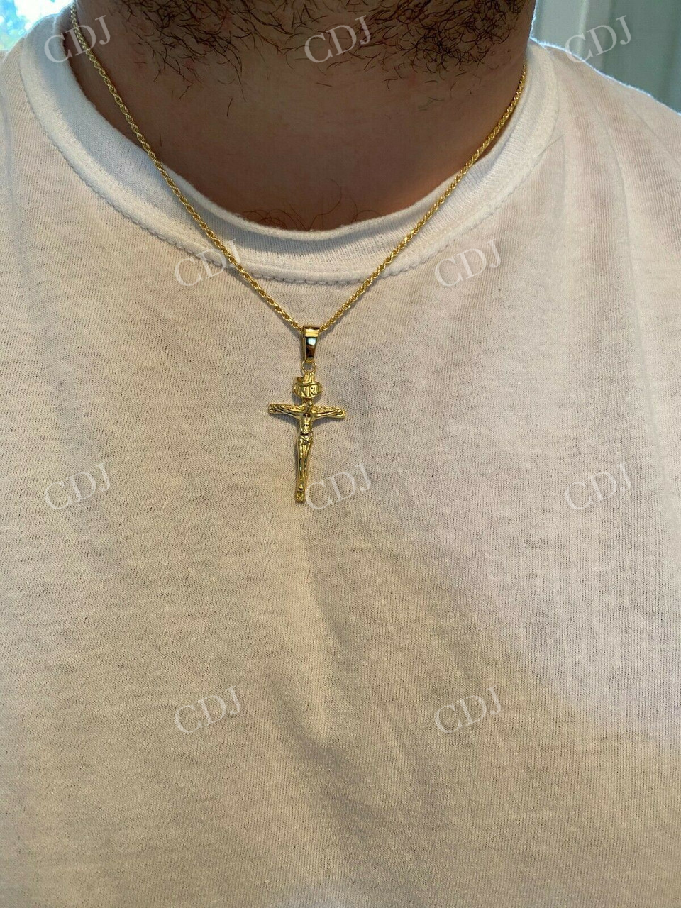 14K Gold Plain Cross Jesus Crucifix Pendant  customdiamjewel   