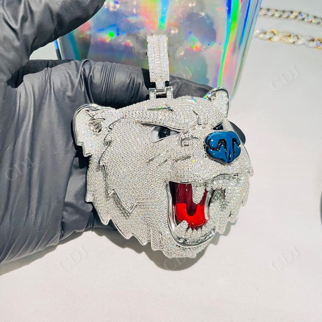 Enamel Print Animal Head Iced Out Pendant hip hop jewelry CustomDiamJewel   