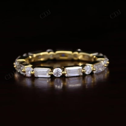 1.58CTW Round And Baguette Lab Grown Diamond Shared Prong Stacking Wedding Band  customdiamjewel 10KT Yellow Gold VVS-EF