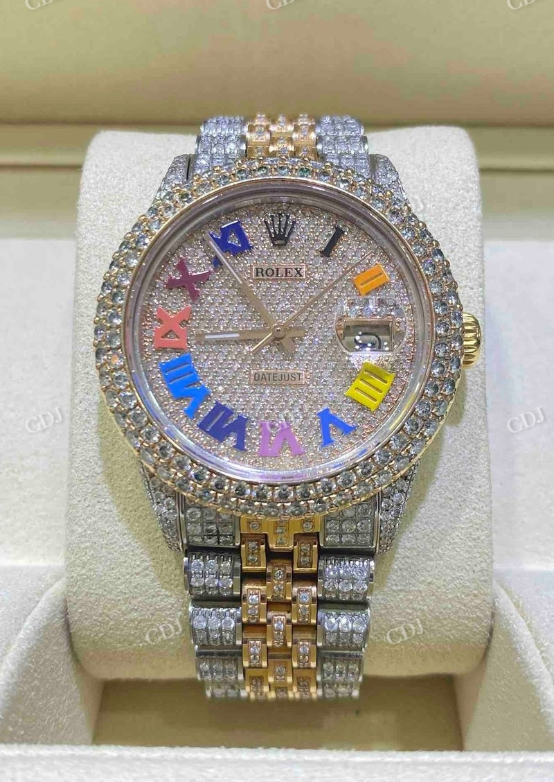 Rolex Jubilee Two Tone Rainbow Digit Moissanite Watch  customdiamjewel   