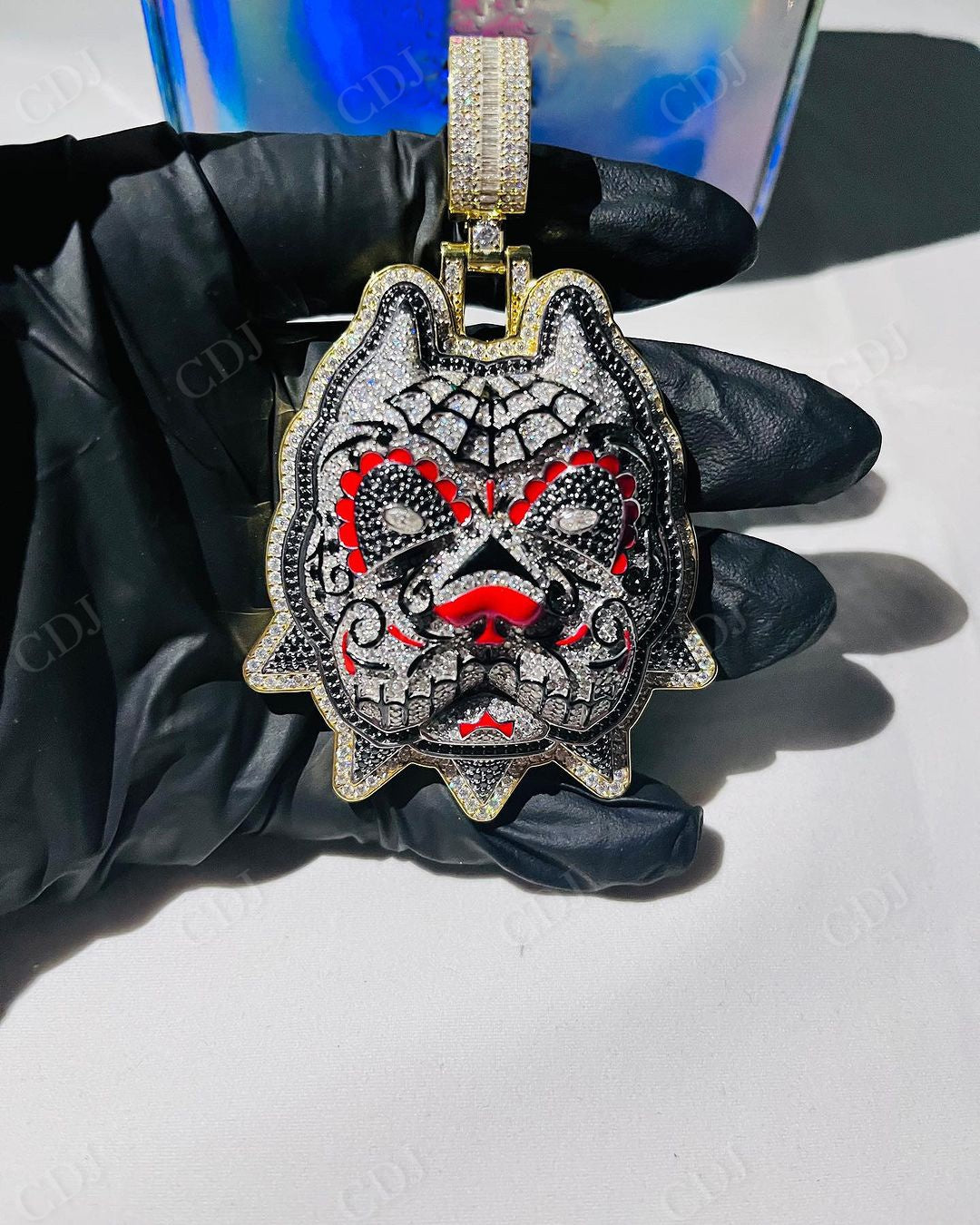 Enamel Print Animal Head Iced Out Pendant hip hop jewelry CustomDiamJewel   